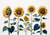 Abstract Serene Sunflowers Sketch with Minimalist Pastel Sky