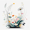 Tranquil Minimalist Nature Art of Serene Wildflowers