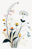 Tranquil Minimalist Nature Art of Serene Wildflowers