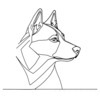 Minimalist Line Art of Blue-Eyed Siberian Husky with Snowy Background