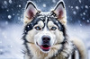 Abstract Siberian Husky Art Print with Piercing Icy Blue Eyes and Snow Patterns