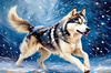 Abstract Siberian Husky Art Print with Piercing Icy Blue Eyes and Snow Patterns
