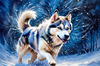 Abstract Siberian Husky Art Print with Piercing Icy Blue Eyes and Snow Patterns