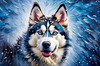 Abstract Siberian Husky Art Print with Piercing Icy Blue Eyes and Snow Patterns
