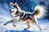 Abstract Siberian Husky Art Print with Piercing Icy Blue Eyes and Snow Patterns
