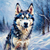 Abstract Siberian Husky Art Print with Piercing Icy Blue Eyes and Snow Patterns
