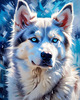 Abstract Siberian Husky Art Print with Piercing Icy Blue Eyes and Snow Patterns