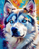 Abstract Siberian Husky Art Print with Piercing Icy Blue Eyes and Snow Patterns