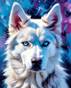 Abstract Siberian Husky Art Print with Piercing Icy Blue Eyes and Snow Patterns
