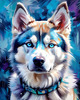 Abstract Siberian Husky Art Print with Piercing Icy Blue Eyes and Snow Patterns