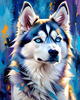 Abstract Siberian Husky Art Print with Piercing Icy Blue Eyes and Snow Patterns