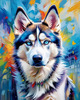 Abstract Siberian Husky Art Print with Piercing Icy Blue Eyes and Snow Patterns