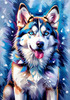 Abstract Siberian Husky Art Print with Piercing Icy Blue Eyes and Snow Patterns