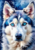 Abstract Siberian Husky Art Print with Piercing Icy Blue Eyes and Snow Patterns