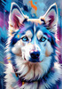 Abstract Siberian Husky Art Print with Piercing Icy Blue Eyes and Snow Patterns