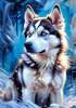 Abstract Siberian Husky Art Print with Piercing Icy Blue Eyes and Snow Patterns