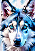 Abstract Siberian Husky Art Print with Piercing Icy Blue Eyes and Snow Patterns