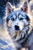 Abstract Siberian Husky Art Print with Piercing Icy Blue Eyes and Snow Patterns