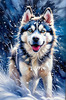 Abstract Siberian Husky Art Print with Piercing Icy Blue Eyes and Snow Patterns