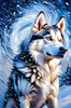 Abstract Siberian Husky Art Print with Piercing Icy Blue Eyes and Snow Patterns
