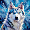 Abstract Siberian Husky Art Print with Piercing Icy Blue Eyes and Snow Patterns
