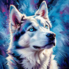 Abstract Siberian Husky Art Print with Piercing Icy Blue Eyes and Snow Patterns