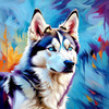 Abstract Siberian Husky Art Print with Piercing Icy Blue Eyes and Snow Patterns