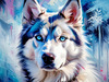 Abstract Siberian Husky Art Print with Piercing Icy Blue Eyes and Snow Patterns