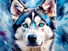 Abstract Siberian Husky Art Print with Piercing Icy Blue Eyes and Snow Patterns