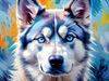Abstract Siberian Husky Art Print with Piercing Icy Blue Eyes and Snow Patterns
