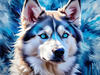 Abstract Siberian Husky Art Print with Piercing Icy Blue Eyes and Snow Patterns