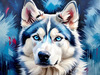 Abstract Siberian Husky Art Print with Piercing Icy Blue Eyes and Snow Patterns
