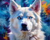 Abstract Siberian Husky Art Print with Piercing Icy Blue Eyes and Snow Patterns