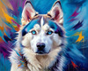 Abstract Siberian Husky Art Print with Piercing Icy Blue Eyes and Snow Patterns