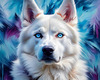 Abstract Siberian Husky Art Print with Piercing Icy Blue Eyes and Snow Patterns