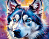 Abstract Siberian Husky Art Print with Piercing Icy Blue Eyes and Snow Patterns