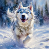 Abstract Siberian Husky Art Print with Piercing Icy Blue Eyes and Snow Patterns