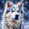 Abstract Siberian Husky Art Print with Piercing Icy Blue Eyes and Snow Patterns