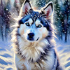 Abstract Siberian Husky Art Print with Piercing Icy Blue Eyes and Snow Patterns