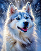 Abstract Siberian Husky Art Print with Piercing Icy Blue Eyes and Snow Patterns