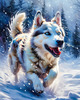 Abstract Siberian Husky Art Print with Piercing Icy Blue Eyes and Snow Patterns