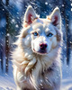 Abstract Siberian Husky Art Print with Piercing Icy Blue Eyes and Snow Patterns