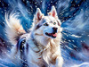 Abstract Siberian Husky Art Print with Piercing Icy Blue Eyes and Snow Patterns