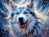 Abstract Siberian Husky Art Print with Piercing Icy Blue Eyes and Snow Patterns
