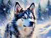Abstract Siberian Husky Art Print with Piercing Icy Blue Eyes and Snow Patterns
