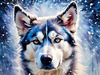 Abstract Siberian Husky Art Print with Piercing Icy Blue Eyes and Snow Patterns