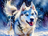 Abstract Siberian Husky Art Print with Piercing Icy Blue Eyes and Snow Patterns