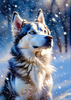 Abstract Siberian Husky Art Print with Piercing Icy Blue Eyes and Snow Patterns