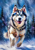 Abstract Siberian Husky Art Print with Piercing Icy Blue Eyes and Snow Patterns