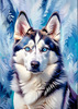 Abstract Siberian Husky Art Print with Piercing Icy Blue Eyes and Snow Patterns